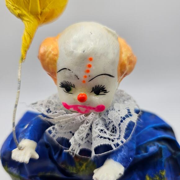 Vtg Mexico Folk Art Paper Mache Clown Figures 6.5" Creepy With Floating Balloon - Picture 2 of 7